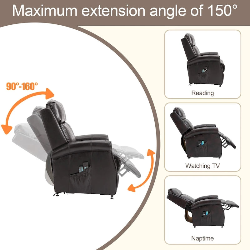 Fauteuil inclinable électrique en similicuir avec fonction releveur