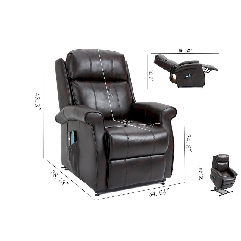 Fauteuil inclinable électrique en similicuir avec fonction releveur