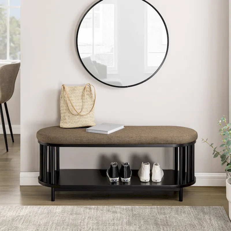 Banc de rangement scandinave rembourré avec étagère inférieure
