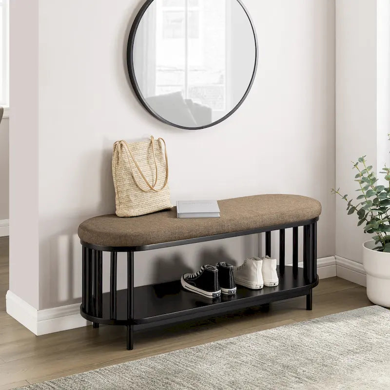 Banc de rangement scandinave rembourré avec étagère inférieure
