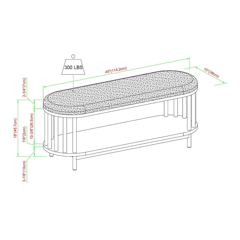 Banc de rangement scandinave rembourré avec étagère inférieure