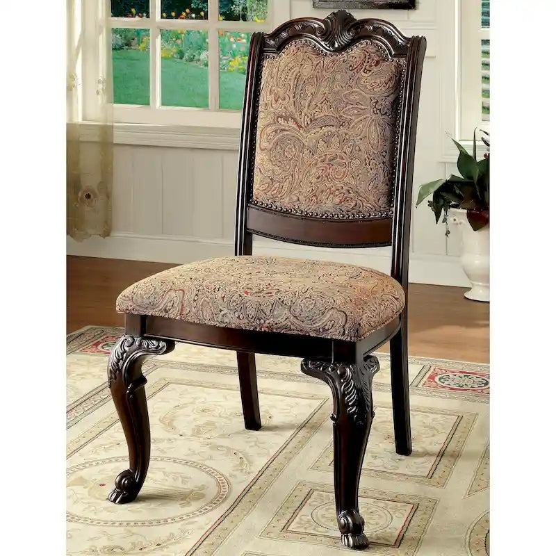 Chaises de salle à manger formelles traditionnelles en tissu à finition cerisier (lot de 2)