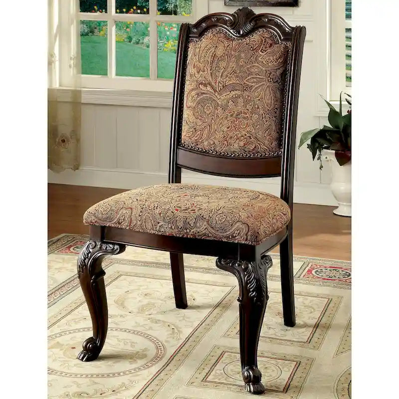 Chaises de salle à manger formelles traditionnelles en tissu à finition cerisier (lot de 2)