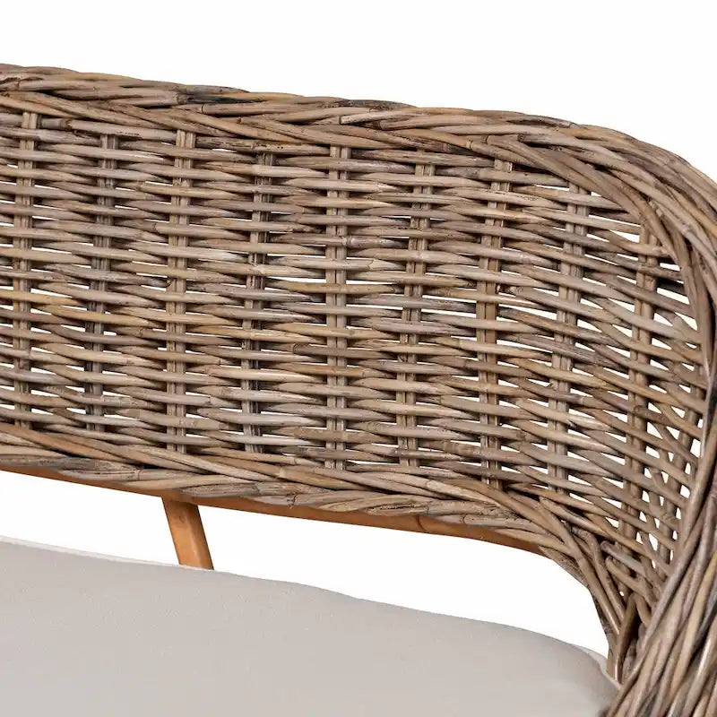 Ensemble de banquette d'angle 2 pièces pour salle à manger en rotin Kubu naturel et bois d'acacia, style bohème moderne