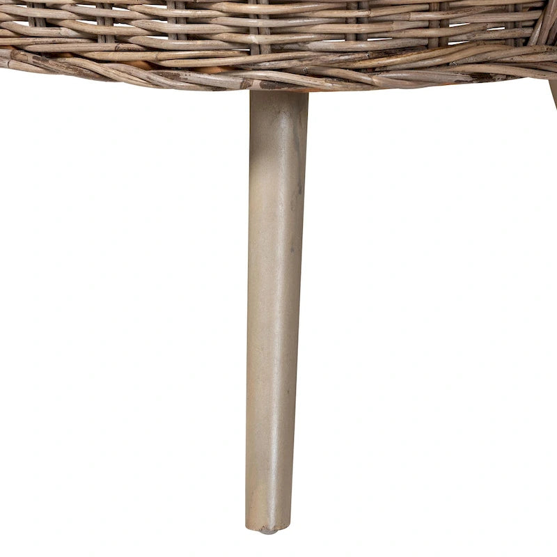 Ensemble de banquette d'angle 2 pièces pour salle à manger en rotin Kubu naturel et bois d'acacia, style bohème moderne