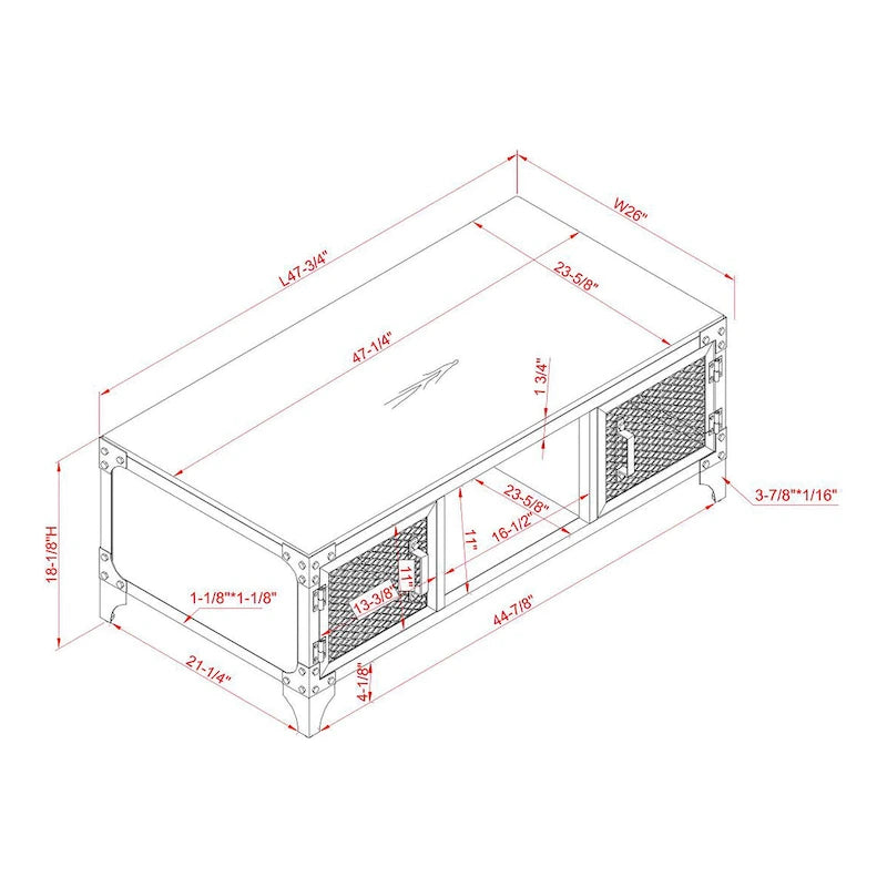 Table basse de rangement en acier de 48 pouces