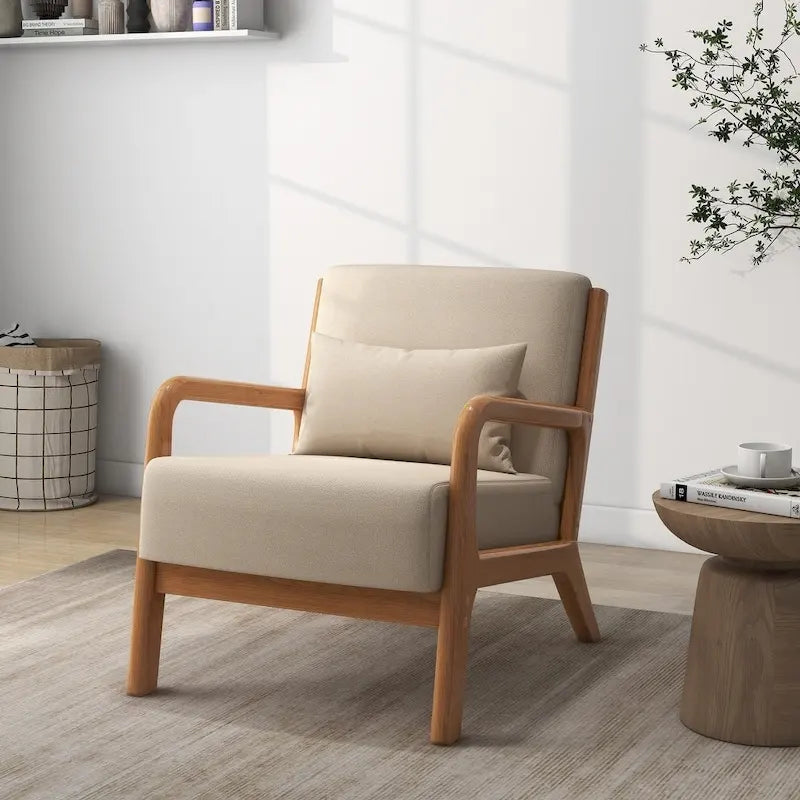 Fauteuil en bois rembourré en tissu de style Mid-Century Modern