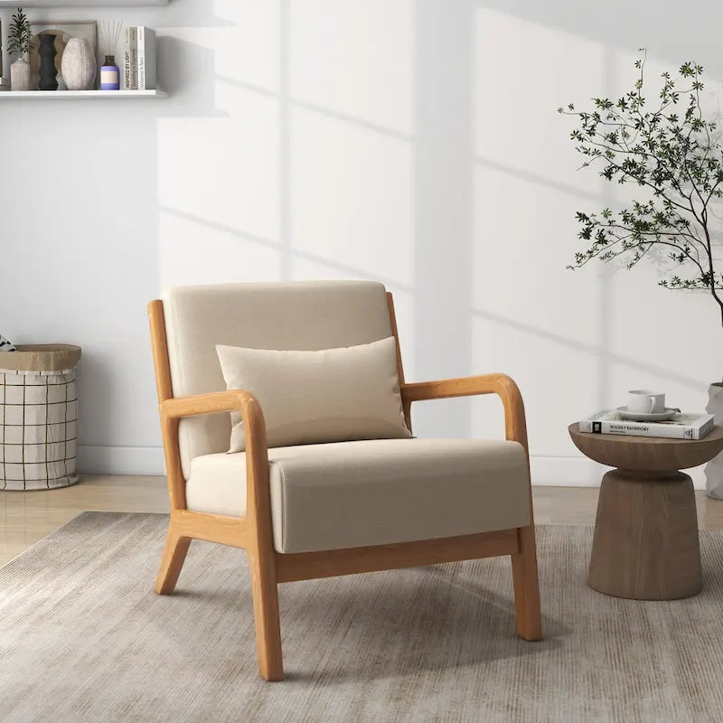 Fauteuil en bois rembourré en tissu de style Mid-Century Modern