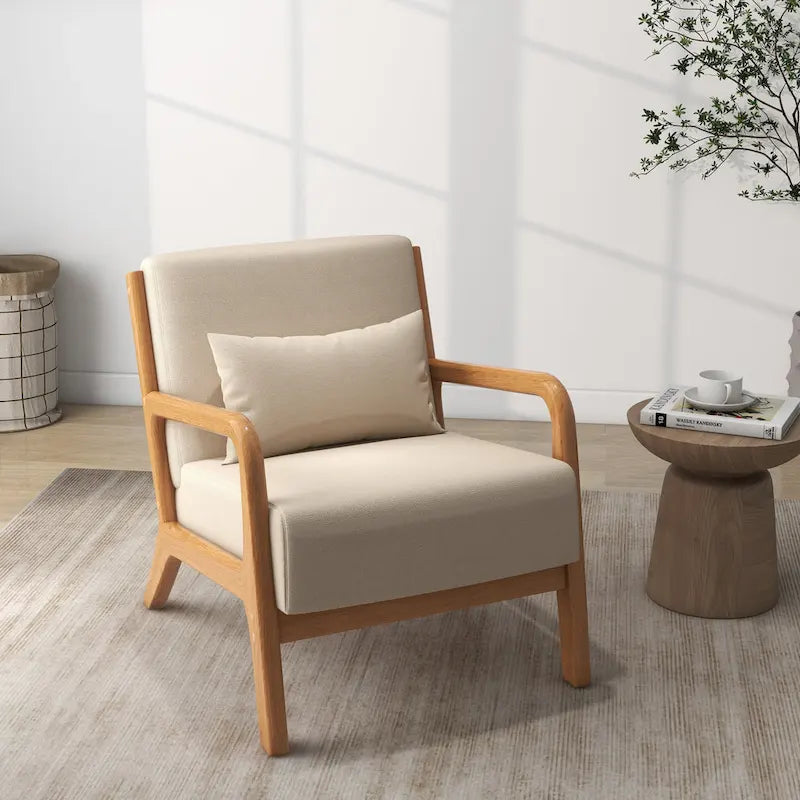 Fauteuil en bois rembourré en tissu de style Mid-Century Modern