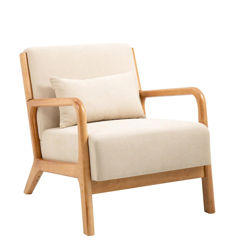 Fauteuil en bois rembourré en tissu de style Mid-Century Modern
