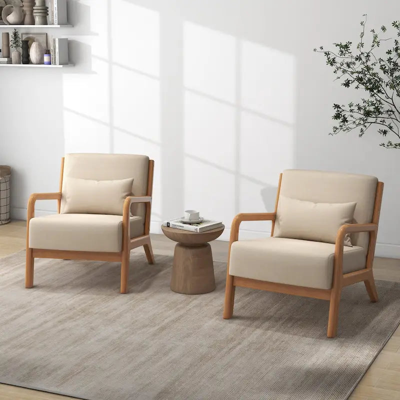 Fauteuil en bois rembourré en tissu de style Mid-Century Modern