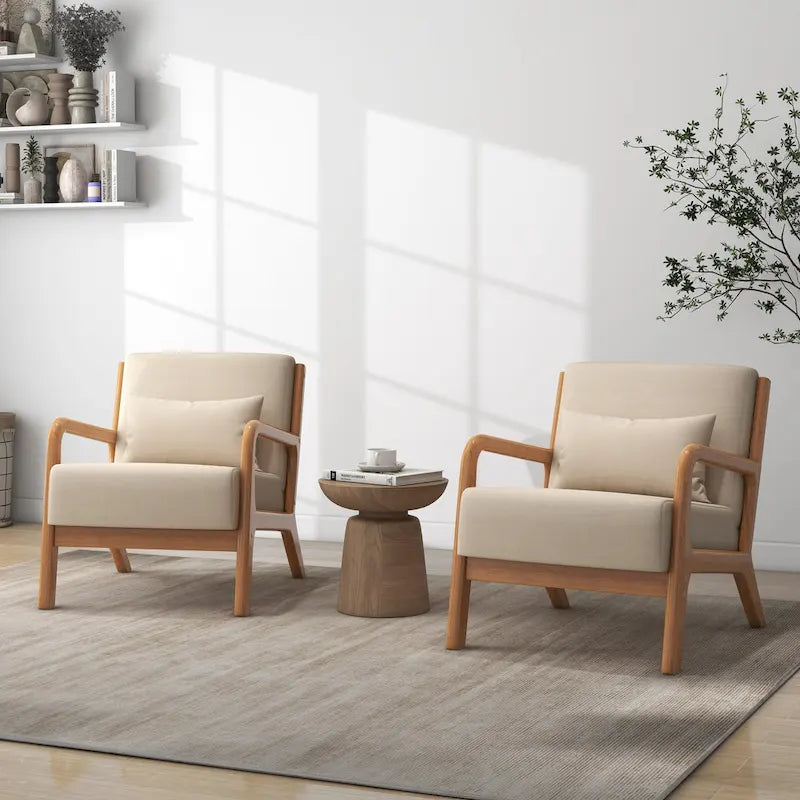 Fauteuil en bois rembourré en tissu de style Mid-Century Modern