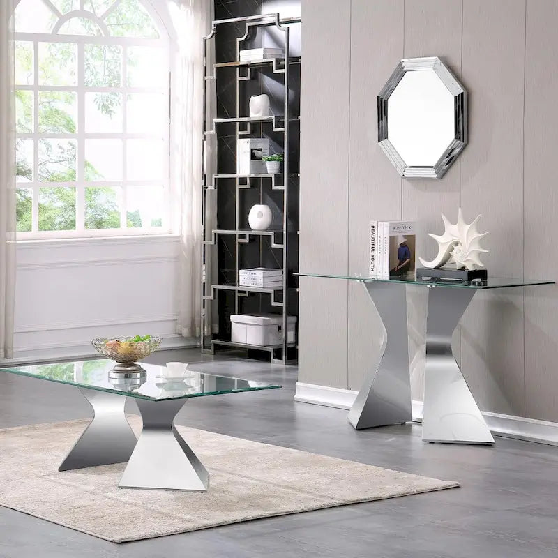 Console de luxe de 130 cm, rectangulaire, pour canapé ou entrée, avec plateau en verre trempé rectangulaire et pieds en métal