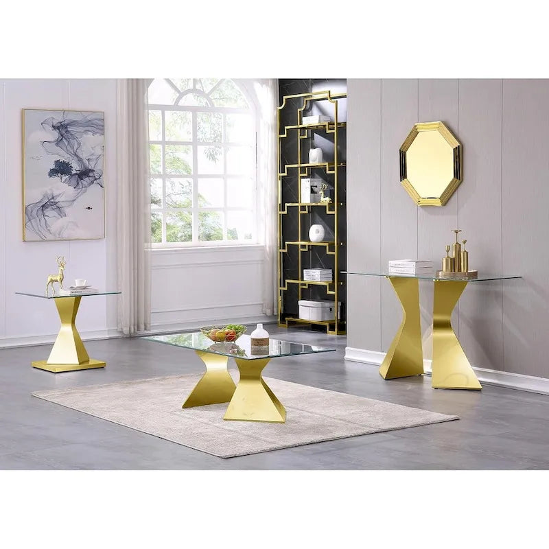 Console de luxe de 130 cm, rectangulaire, pour canapé ou entrée, avec plateau en verre trempé rectangulaire et pieds en métal