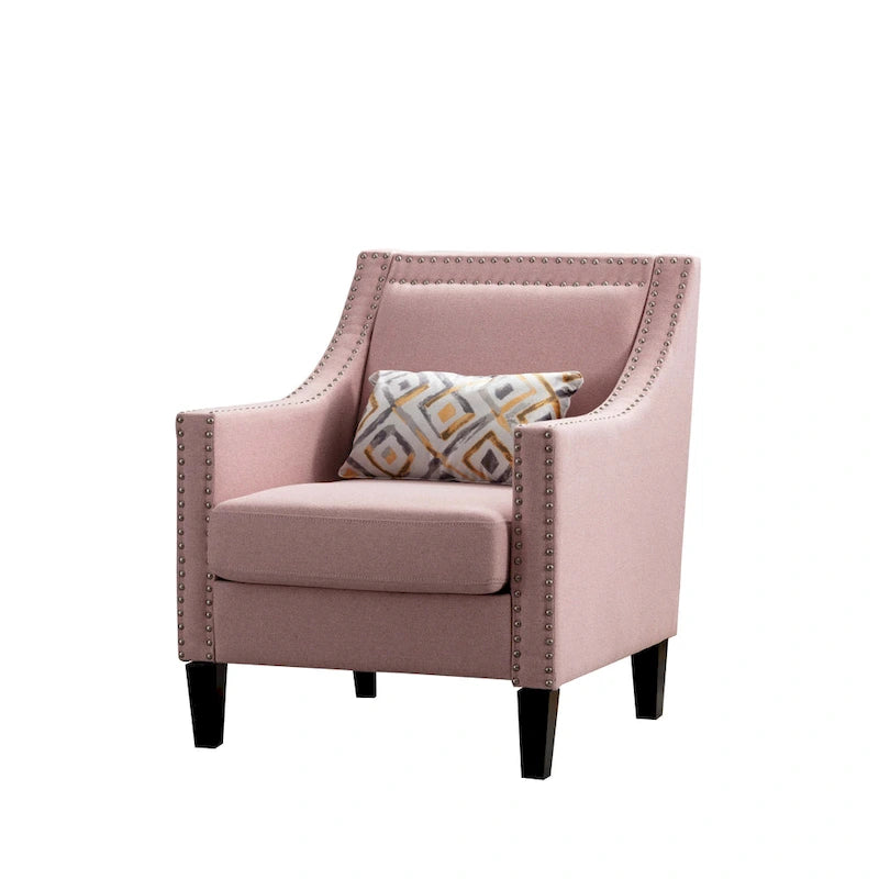 Fauteuil de salon en tissu de lin clouté avec pieds en bois massif
