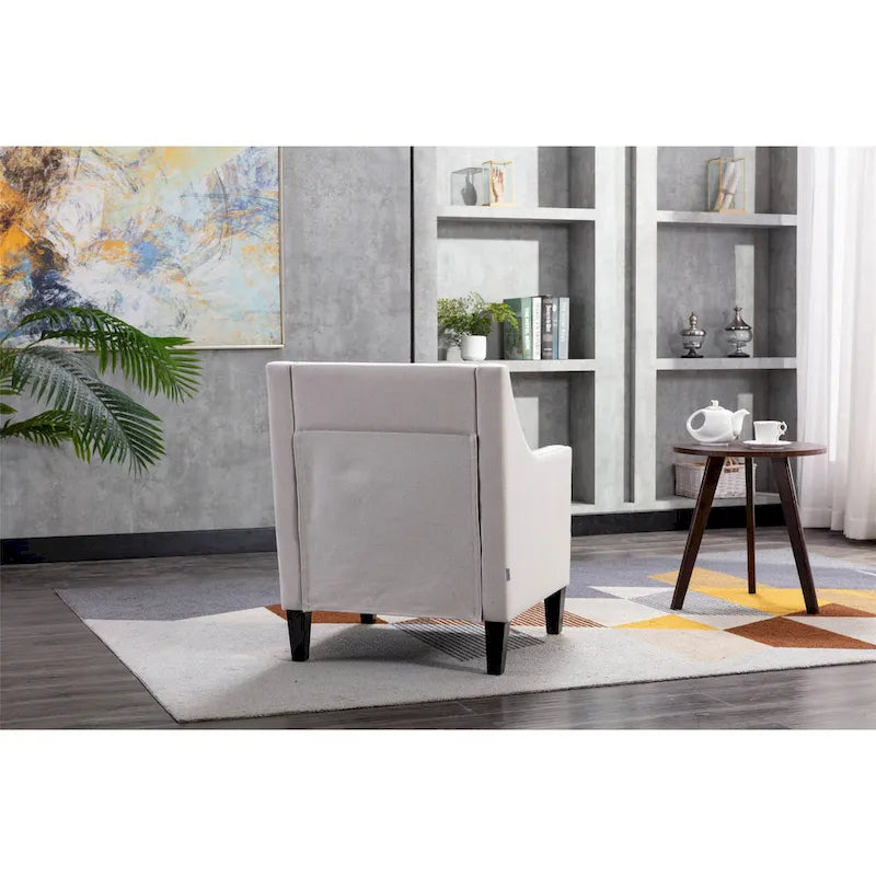 Fauteuil de salon en tissu de lin clouté avec pieds en bois massif