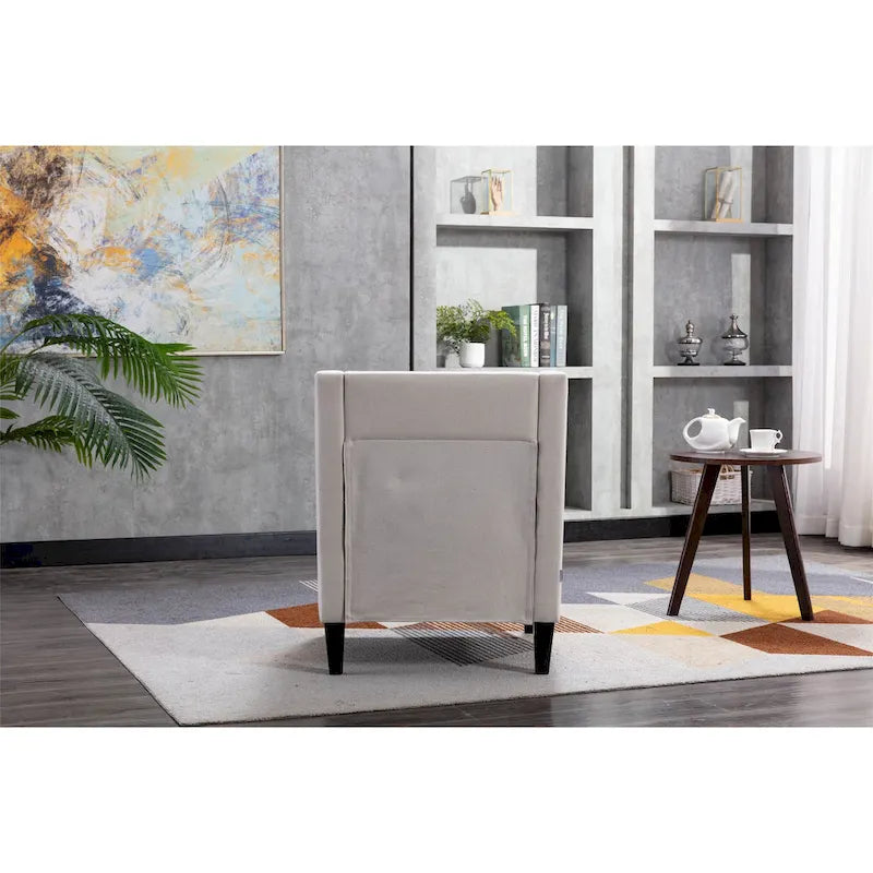 Fauteuil de salon en tissu de lin clouté avec pieds en bois massif