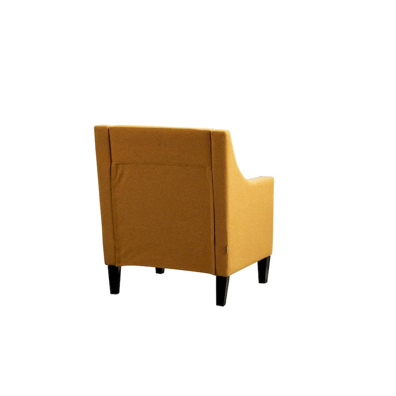 Fauteuil de salon en tissu de lin clouté avec pieds en bois massif