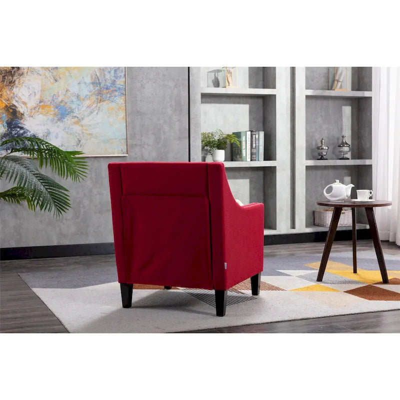 Fauteuil de salon en tissu de lin clouté avec pieds en bois massif