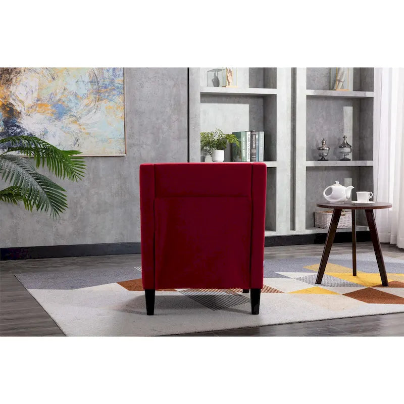 Fauteuil de salon en tissu de lin clouté avec pieds en bois massif