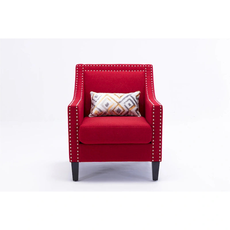 Fauteuil de salon en tissu de lin clouté avec pieds en bois massif