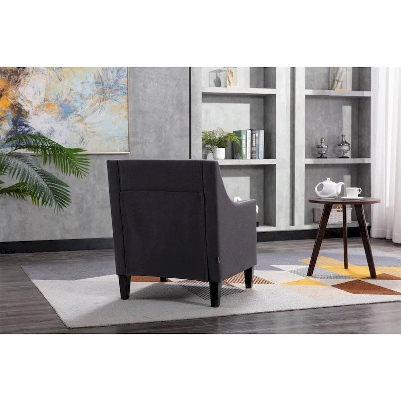Fauteuil de salon en tissu de lin clouté avec pieds en bois massif