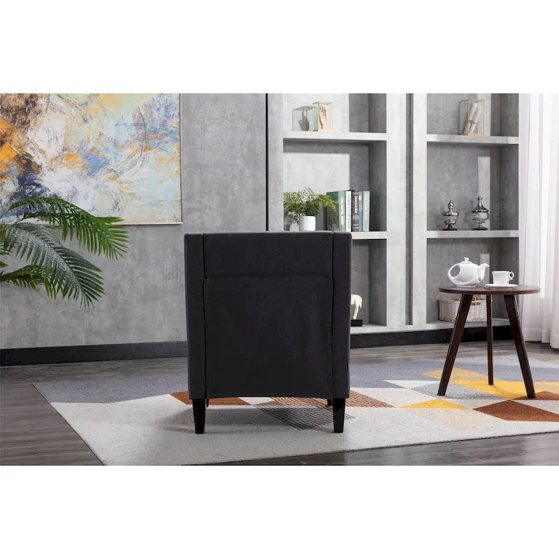 Fauteuil de salon en tissu de lin clouté avec pieds en bois massif