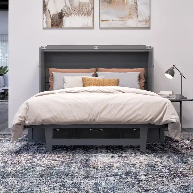 Lit escamotable complet avec matelas gris