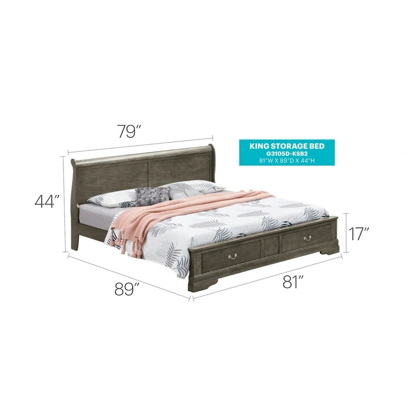 Lit en panneau de bois King Storage