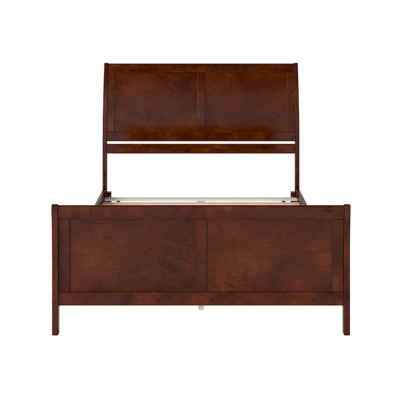 Lit plateforme bas Portland en bois massif avec pied de lit assorti