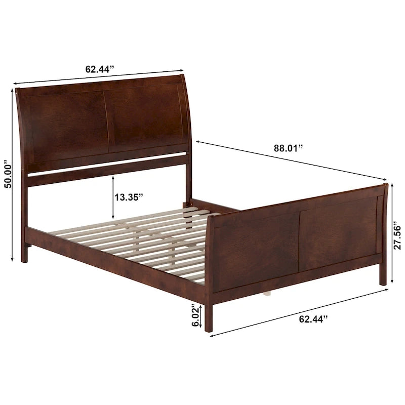 Lit plateforme bas Portland en bois massif avec pied de lit assorti