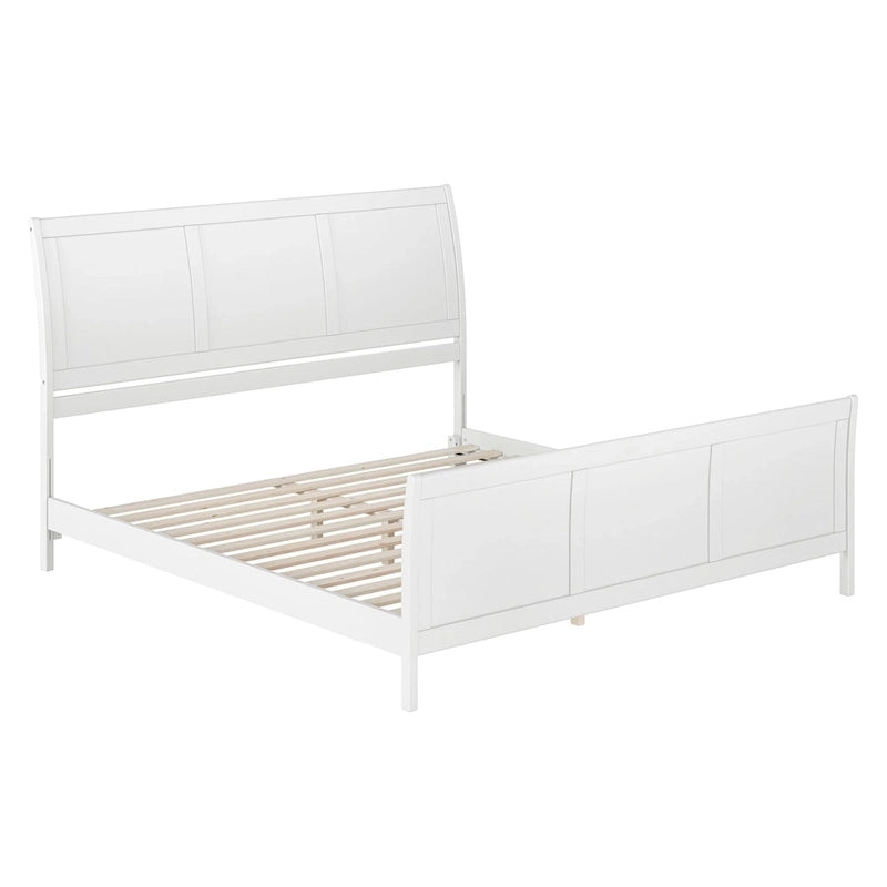 Lit plateforme bas Portland en bois massif avec pied de lit assorti