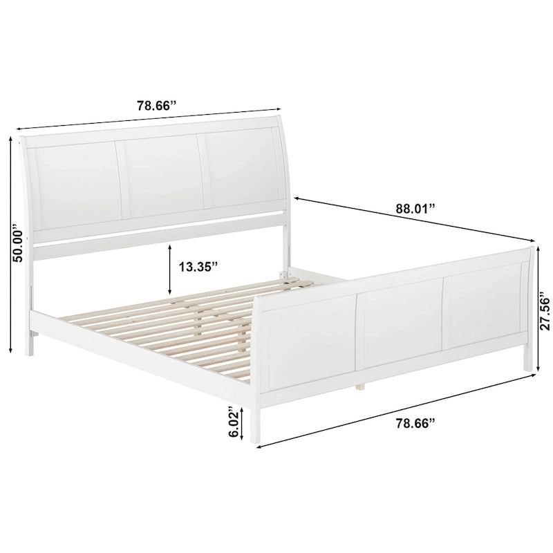 Lit plateforme bas Portland en bois massif avec pied de lit assorti