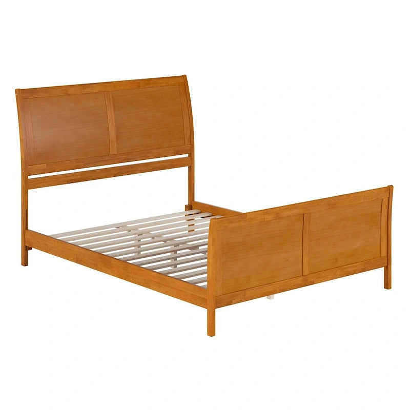 Lit plateforme bas Portland en bois massif avec pied de lit assorti