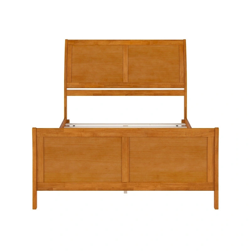 Lit plateforme bas Portland en bois massif avec pied de lit assorti