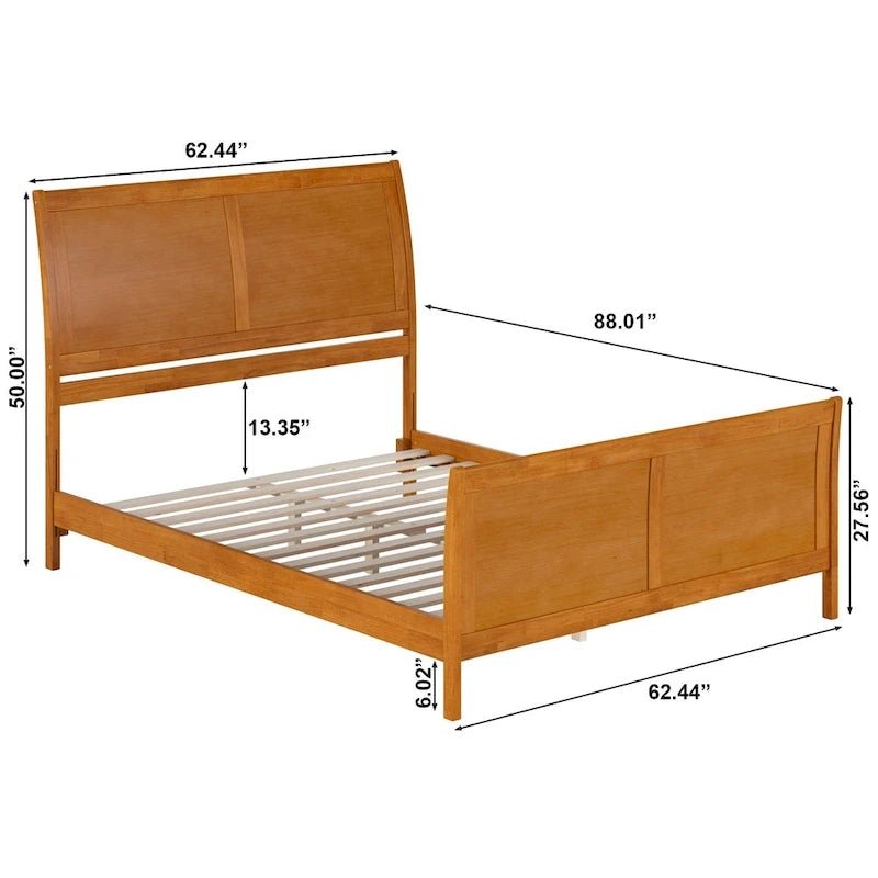 Lit plateforme bas Portland en bois massif avec pied de lit assorti
