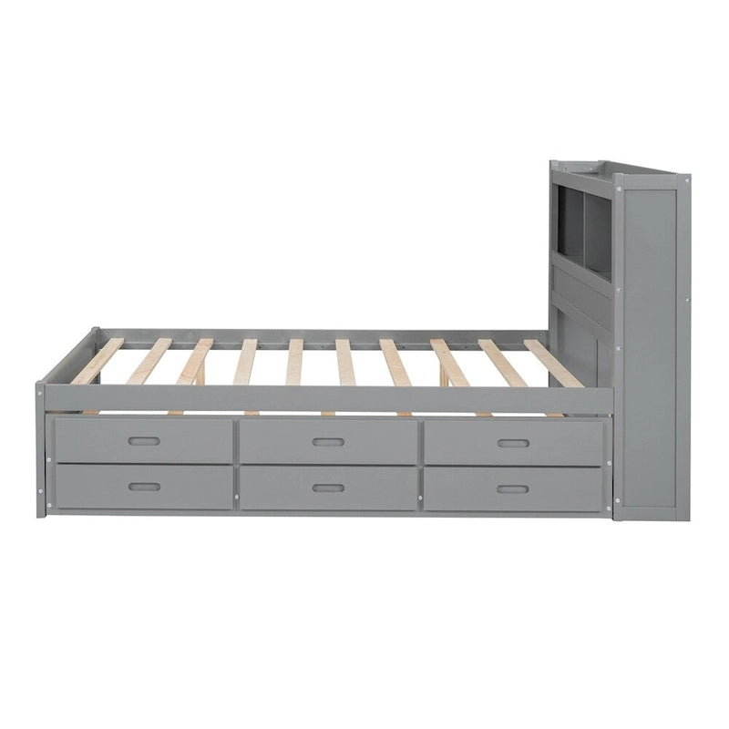 Lit plateforme double avec lit gigogne et prises USB