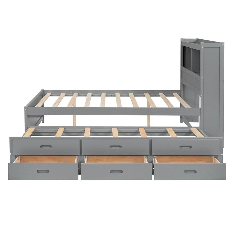 Lit plateforme double avec lit gigogne et prises USB