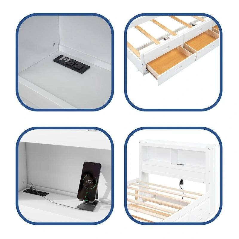Lit plateforme double avec lit gigogne et prises USB