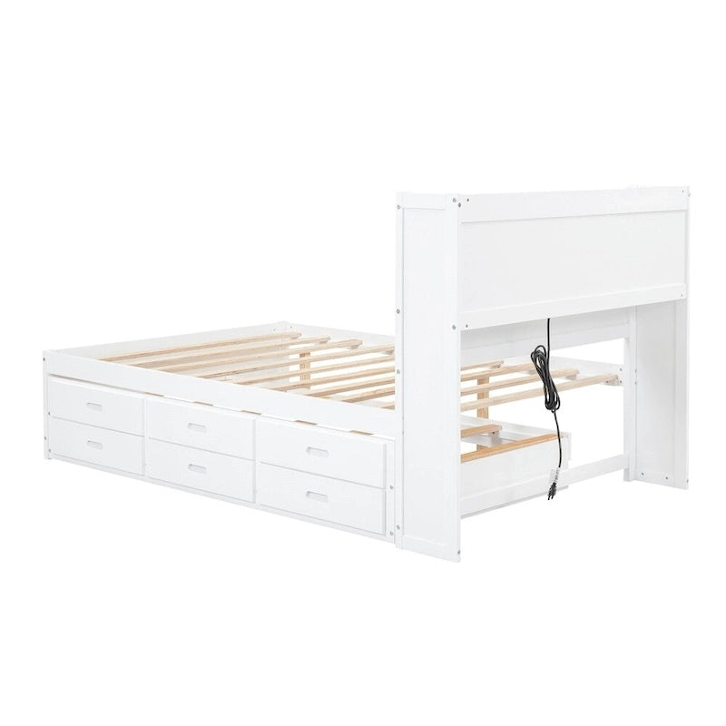 Lit plateforme double avec lit gigogne et prises USB