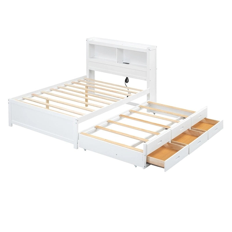 Lit plateforme double avec lit gigogne et prises USB