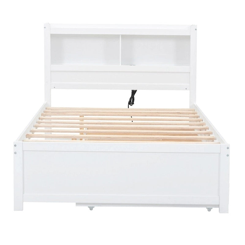 Lit plateforme double avec lit gigogne et prises USB