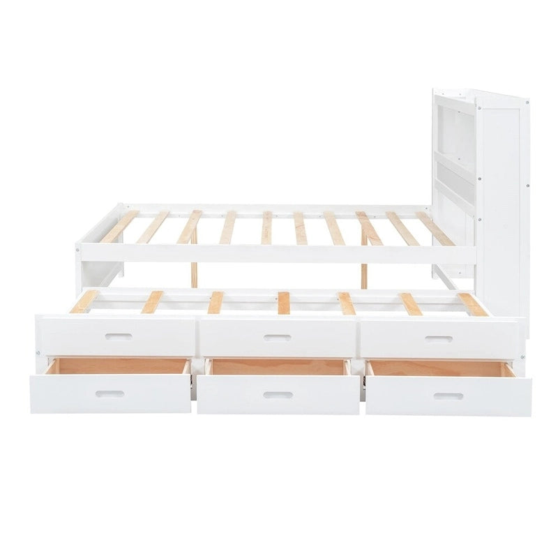 Lit plateforme double avec lit gigogne et prises USB