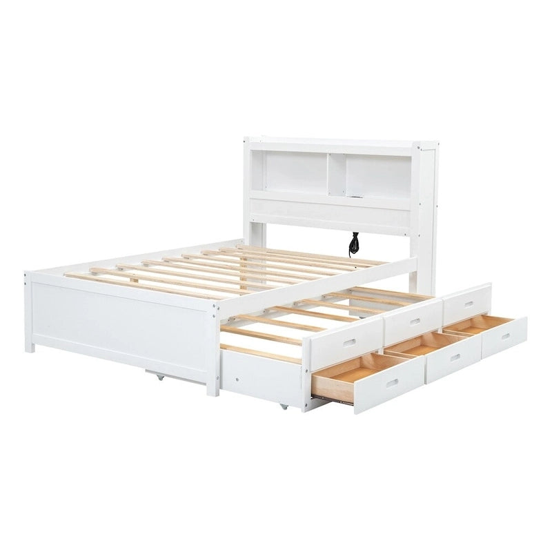 Lit plateforme double avec lit gigogne et prises USB