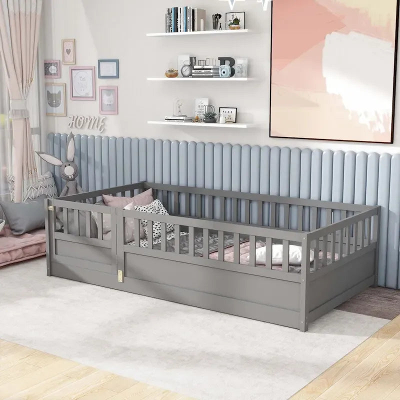 Lit au sol en bois pour enfant sans sommier à lattes