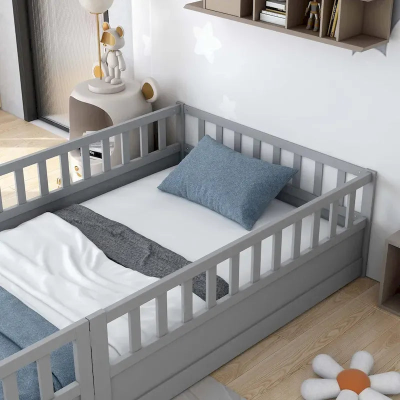Lit au sol en bois pour enfant sans sommier à lattes