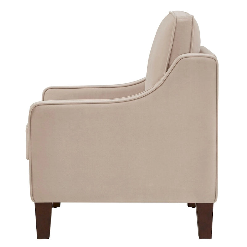Fauteuil, canapé simple de salon avec pieds en bois, fauteuil d'appoint en velours rembourré