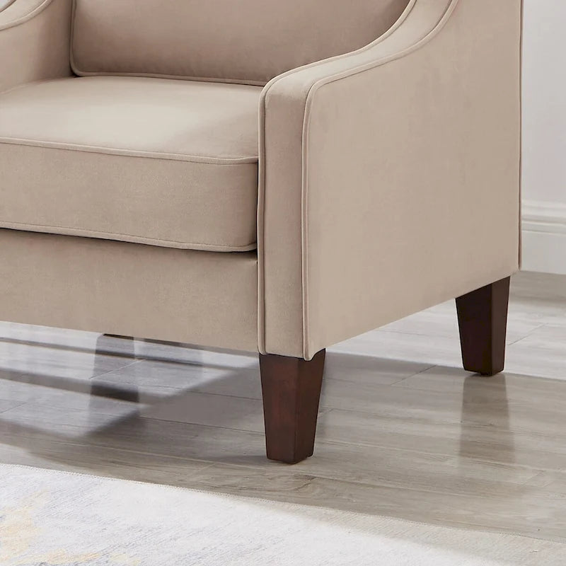 Fauteuil, canapé simple de salon avec pieds en bois, fauteuil d'appoint en velours rembourré