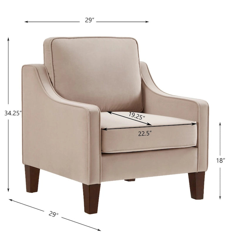 Fauteuil, canapé simple de salon avec pieds en bois, fauteuil d'appoint en velours rembourré