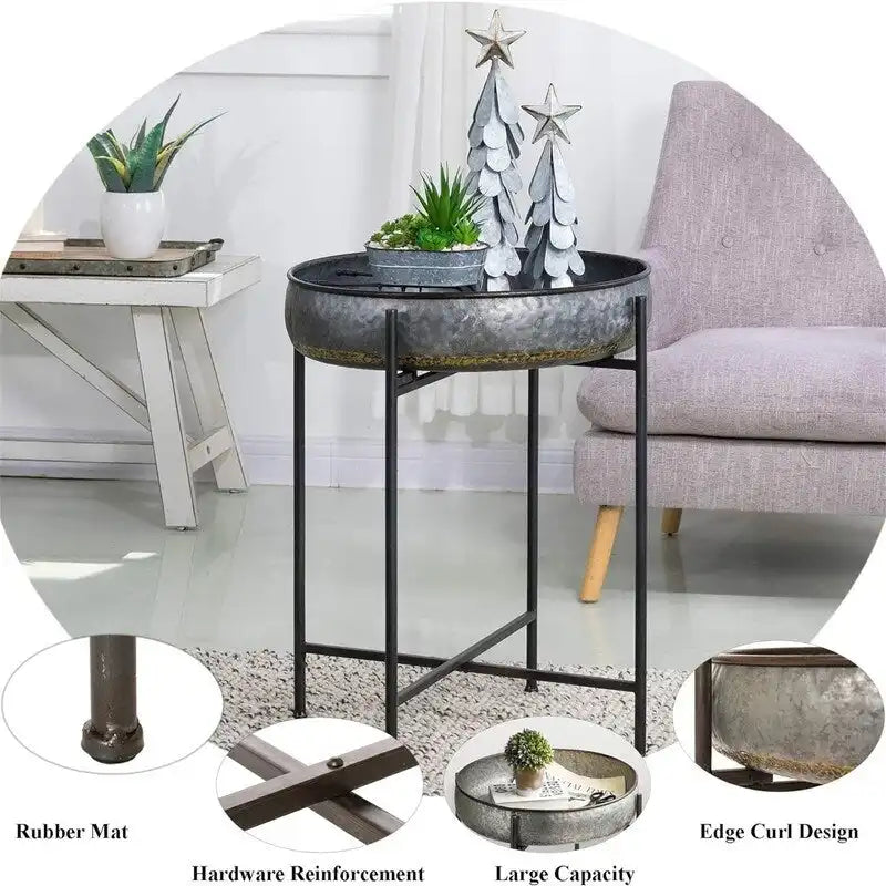 Table d'appoint pliante en acier galvanisé, table basse étanche